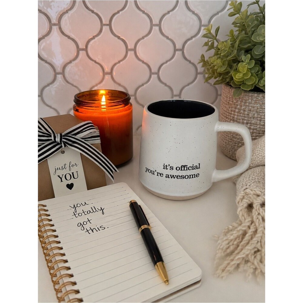 NWT “It’s Official You’re Awesome” Speckled Coffee Mug • Encouragement Gift